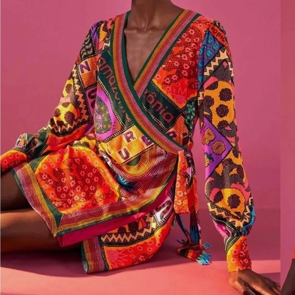 FARM RIO DOTTED PATCH SCARF MINI WRAP DRESS size Medium NWT. - Picture 3 of 5